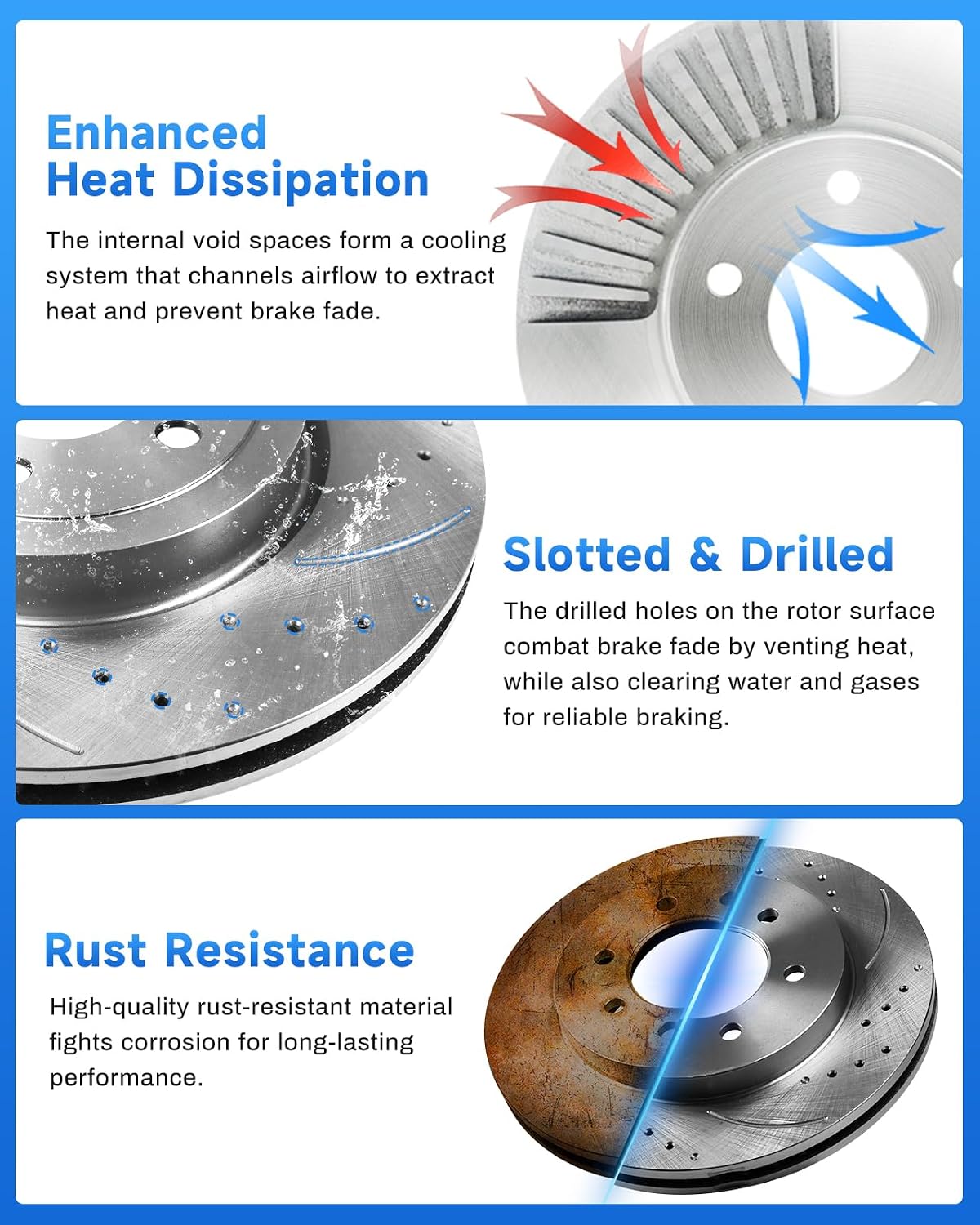 Anpulsero Front Automotive Replacement Brake Kit, Drilled Slotted Brake Rotors Brake Pads Compatible with 2011-2015 Hyundai Sonata, 2011-2016 Kia Optima|Brake Pads and Rotors Kit |300mm(11.8in)