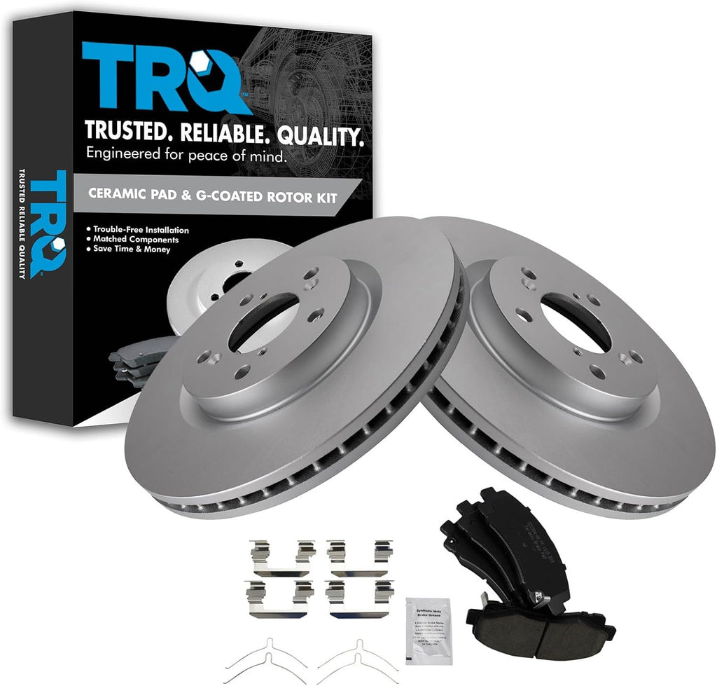 TRQ Front Brake Pad and Rotor Set Ceramic G Coated Vented Rotors Compatible with 2009-2014 Acura TL