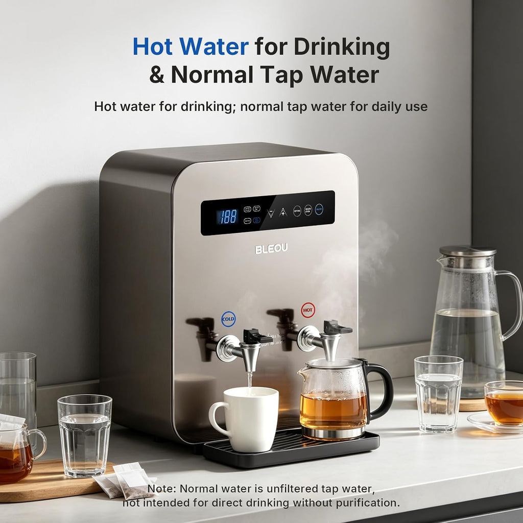 Bleou Commercial Hot Water Dispenser 12L (3.2 Gallon) -1800W Instant Water Boiler with Dual Taps(Hot & Ambient),30L/H High Output,Wall Mount or Countertop for Office,Cafe, Restaurant & Buffet