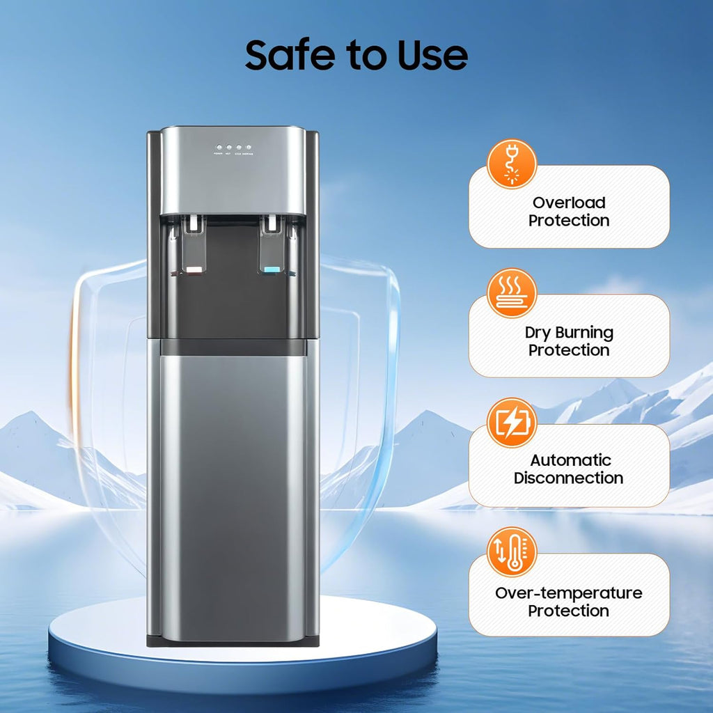 Bepritm Bottom Loading Water Cooler Dispenser for 5 Gallon Bottles, Hot Cold & Cool Water Dispenser with Empty Bottle Indicator, Stainless Steel, Ideal for Office, Home, Living Room (Dark Grey)