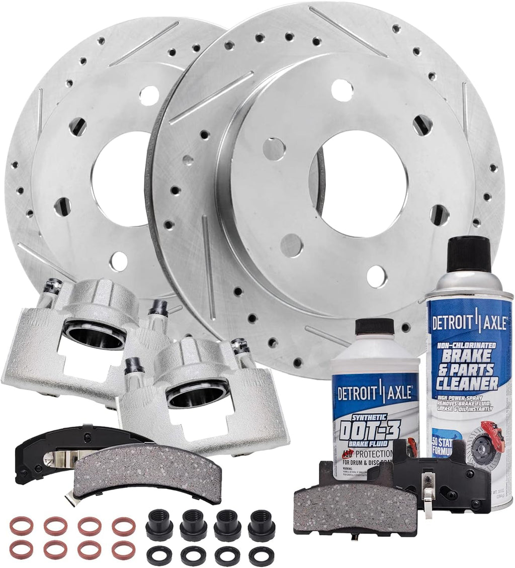 Detroit Axle - Front Brake Kit for K1500 K2500 Pickup GMC Chevrolet Tahoe, Drilled & Slotted Brake Rotors Ceramic Brake Pads Brake Calipers Replacement