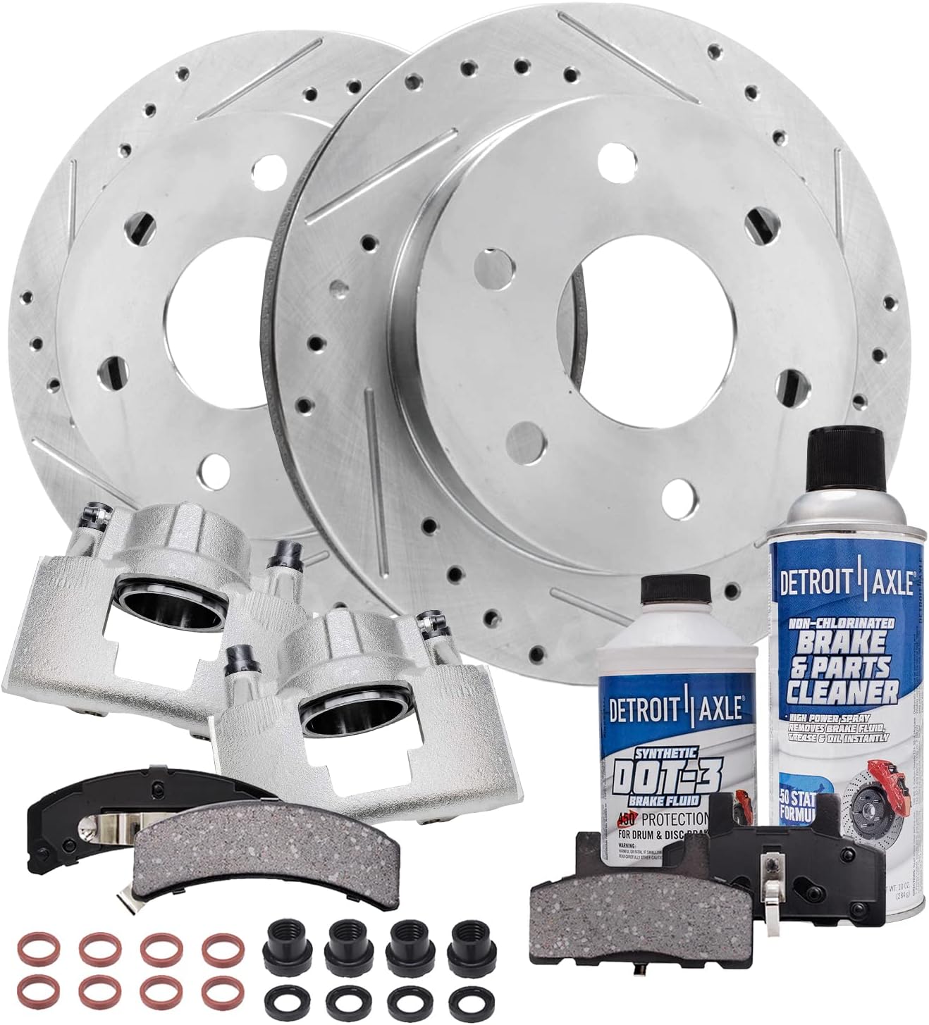 Detroit Axle - Front Brake Kit for K1500 K2500 Pickup GMC Chevrolet Tahoe, Drilled & Slotted Brake Rotors Ceramic Brake Pads Brake Calipers Replacement