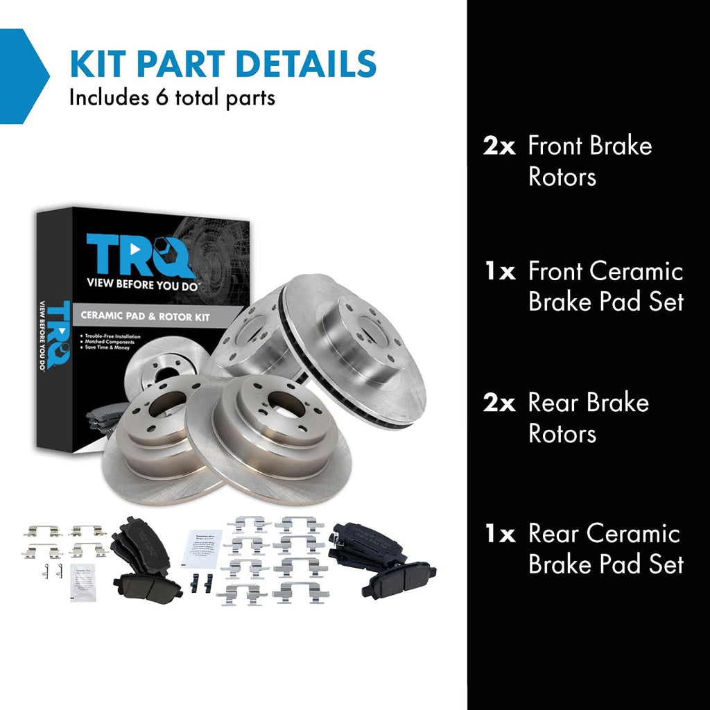 TRQ Front and Rear Ceramic Brake Pad and Rotor Set Compatible with 98–02 Subaru Forester 99–01 Subaru Impreza RS