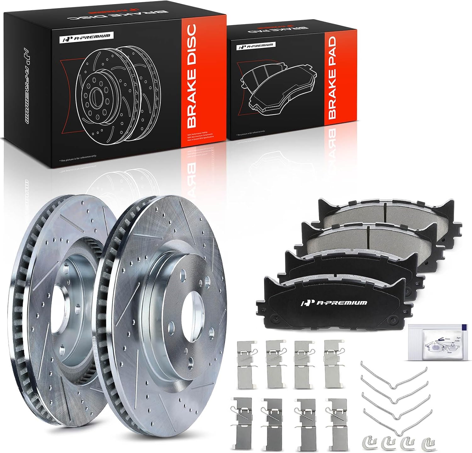 A-Premium 11.65 inch(295.9 mm) Front Drilled and Slotted Disc Brake Rotors + Ceramic Pads Kit Compatible with Lexus and Toyota Models - Camry 07-17, Avalon 08-18, ES350 07-18, ES300h 13-18, 6-PC Set