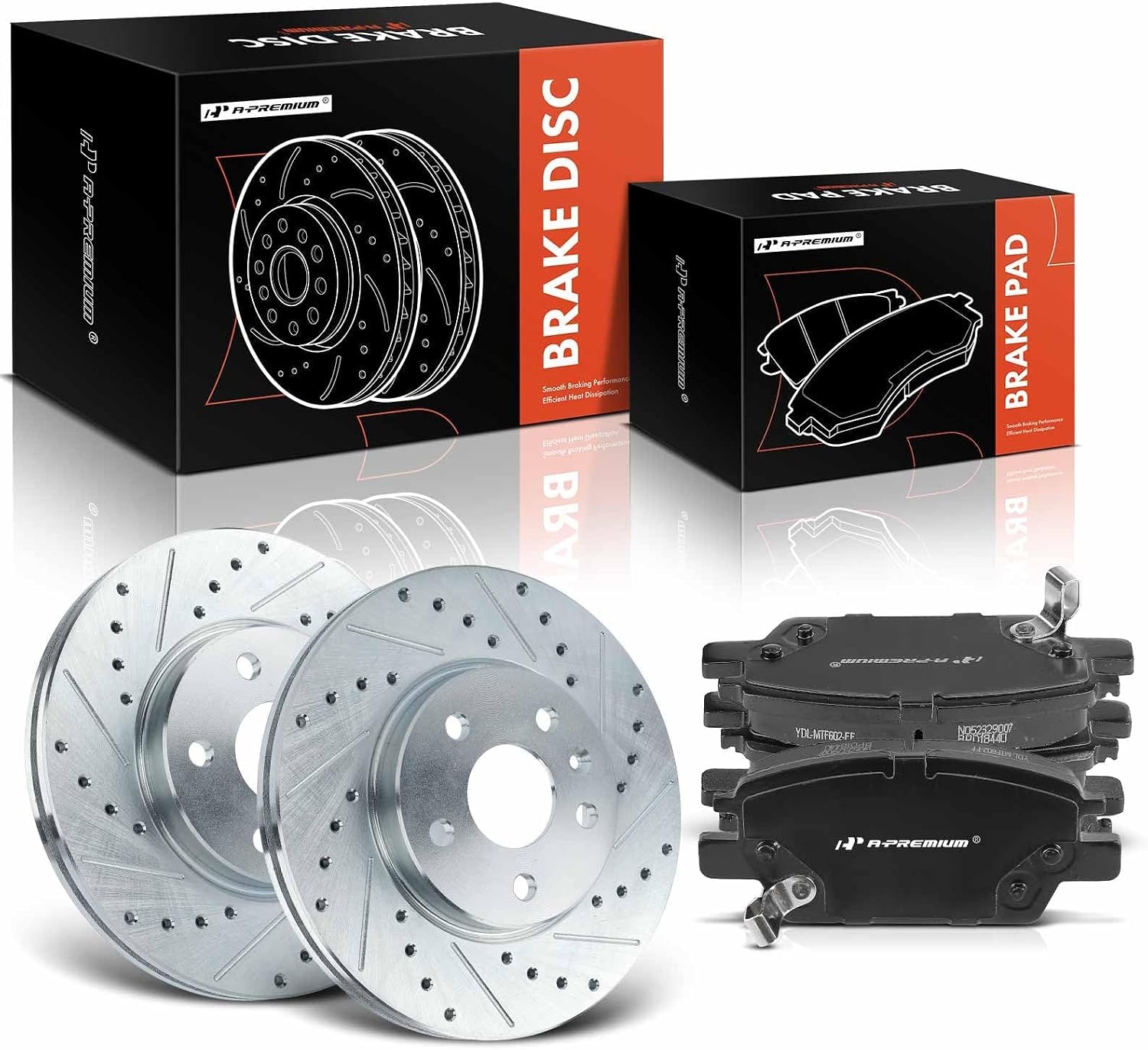 A-Premium 10.87 inch (276mm) Front Drilled and Slotted Disc Brake Rotors + Ceramic Pads Kit Compatible with Select Chevrolet Models - Cruze 2016-2019, Volt 2016-2019, Bolt EV 2017-2021, 6-PC Set