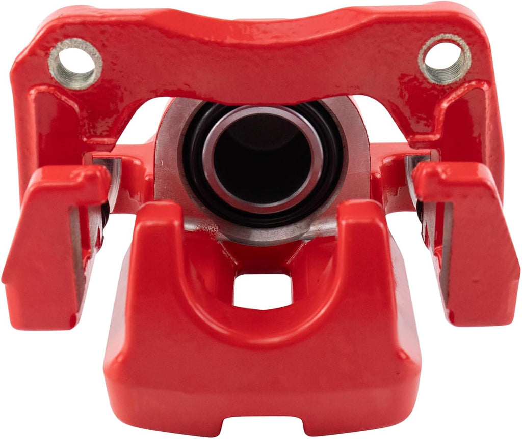 TRQ Performance Rear Brake Pad and Rotor Set Ceramic Slotted Drilled Coated Rotors Calipers Red Compatible with 2012-2018 Toyota RAV4