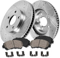 Callahan BRAKE PARTS Front Brake Kit For Saab 9-3 Saturn L Series Drilled and Slotted Brake Rotors and Ceramic Pads