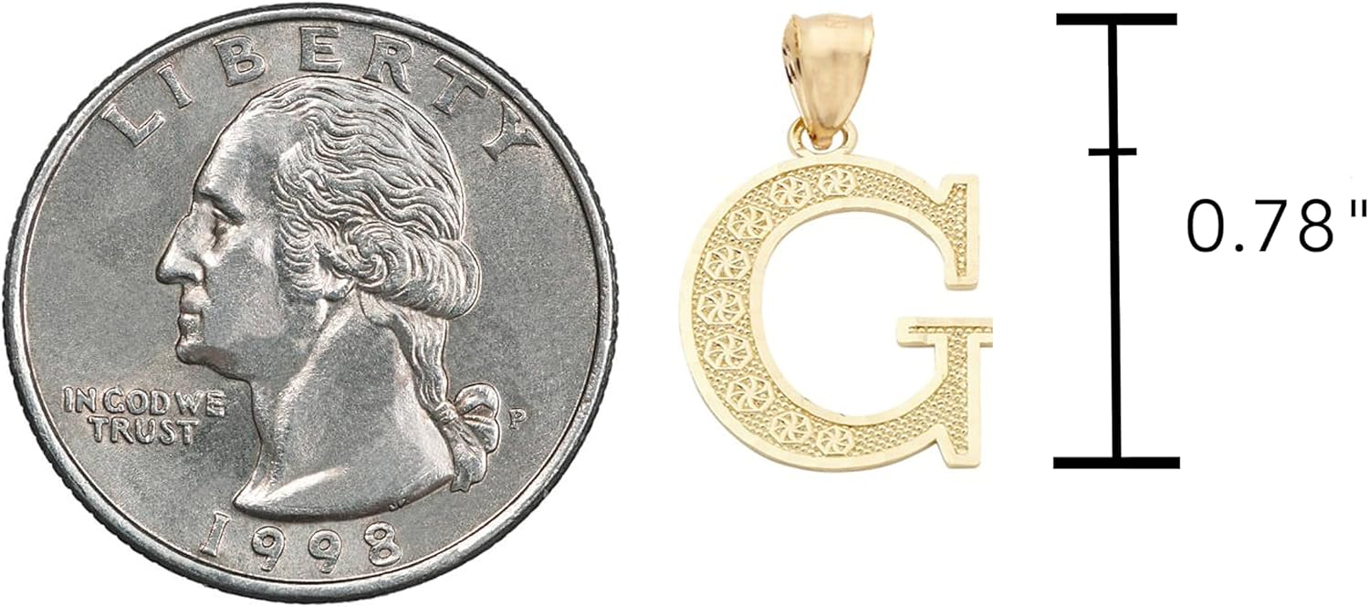 LoveBling 10K Yellow Gold Diamond Cut A to Z Alphabet Initial Letter Charm Necklace Pendant (Small Size)
