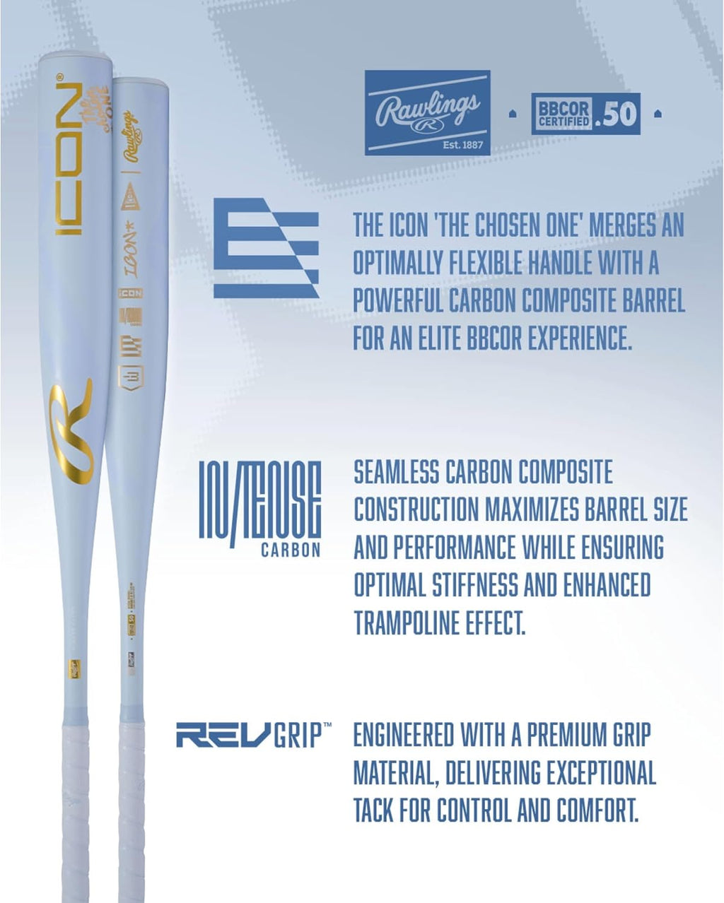 Rawlings | 2026 | ICON The Chosen One Baseball Bat | BBCOR | -3 Drop | 2 5/8' Barrel | 1 Pc. Composite