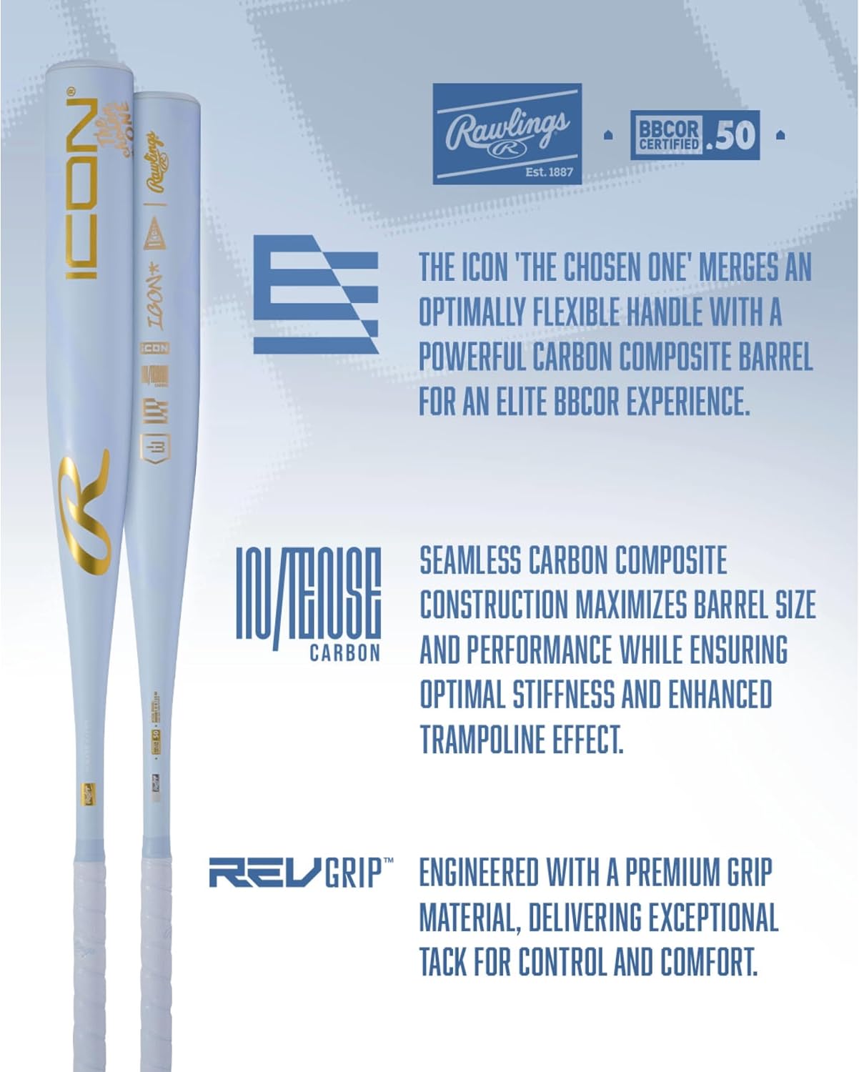 Rawlings | 2026 | ICON The Chosen One Baseball Bat | BBCOR | -3 Drop | 2 5/8' Barrel | 1 Pc. Composite