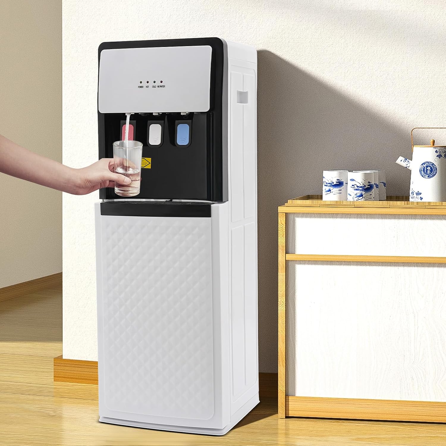 LYNICESHOP Bottom Loading Water Dispenser, Water Dispenser Bottom Loading Water Cooler for 5 Gal Bottles w/Indicator Lights, Hot & Cold Standing Water Dispenser for Home, Office (White)