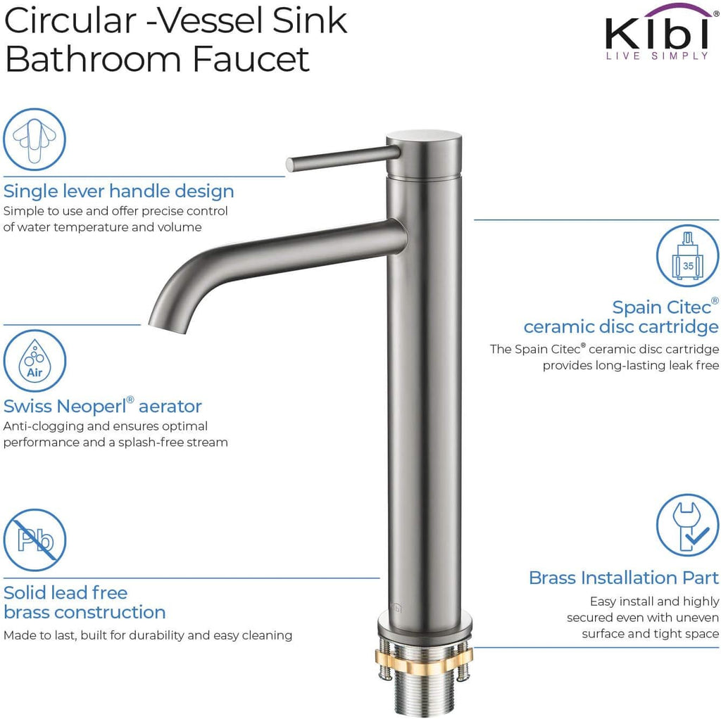 KIBI Solid Brass Single Handle Single Hole Circular Faucet for Bathroom Sink with Pop Up Drain | High Arc Faucet Spout Design | Corrosion and Rust Resistant (Brushed Nickel, KBF1009)