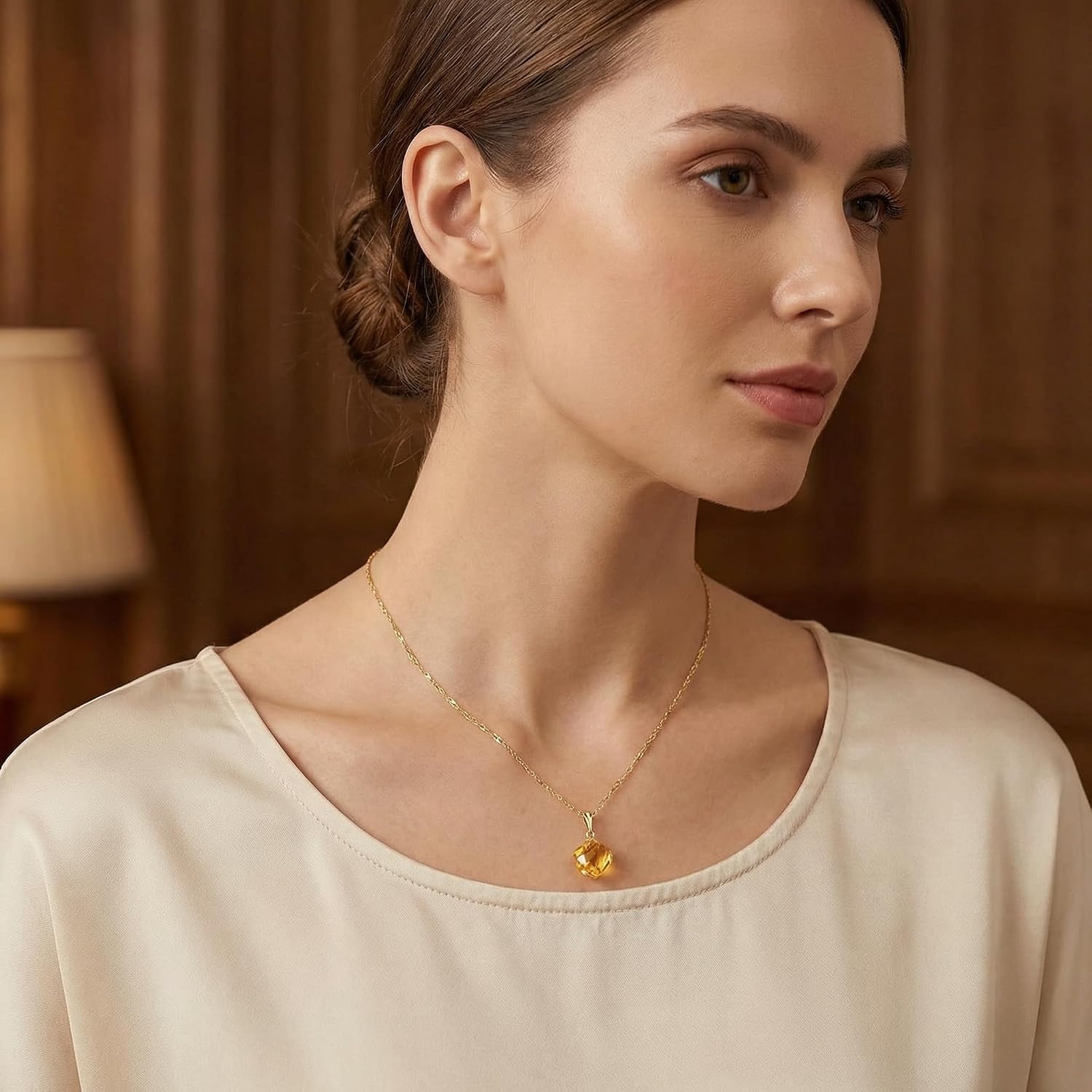 Galaxy Gold GG 14K Solid Yellow Gold Natural Citrine Twisted Briolette Pendant Necklace for Women, 11.75 Carat, November Birthstone, Symbol of Joy & Abundance