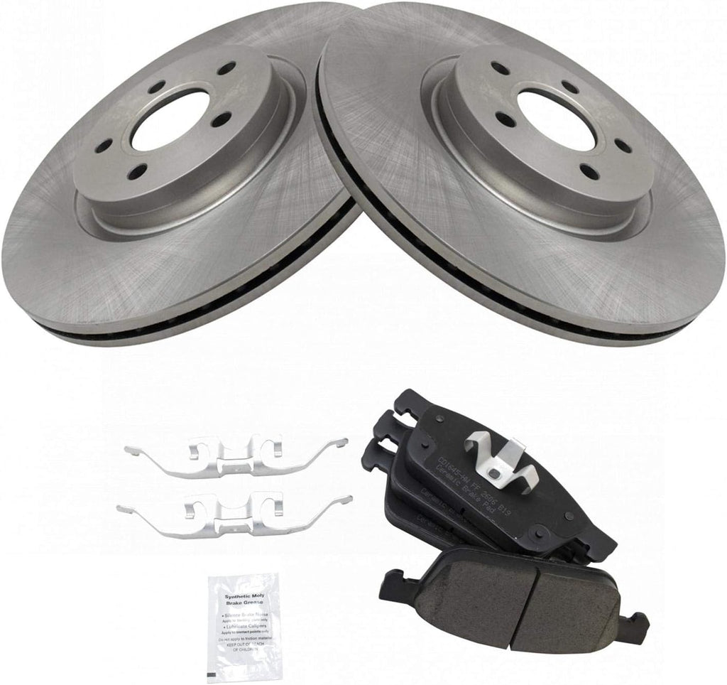 TRQ Front Ceramic Brake Pad and Rotor Set Compatible with 13-16 Ford Escape L4 2.0L AWD 13-16 Escape L4 2.0L FWD 15-17 Transit Connect 2014 Transit Connect 120.6 in. Wheel Base 2017