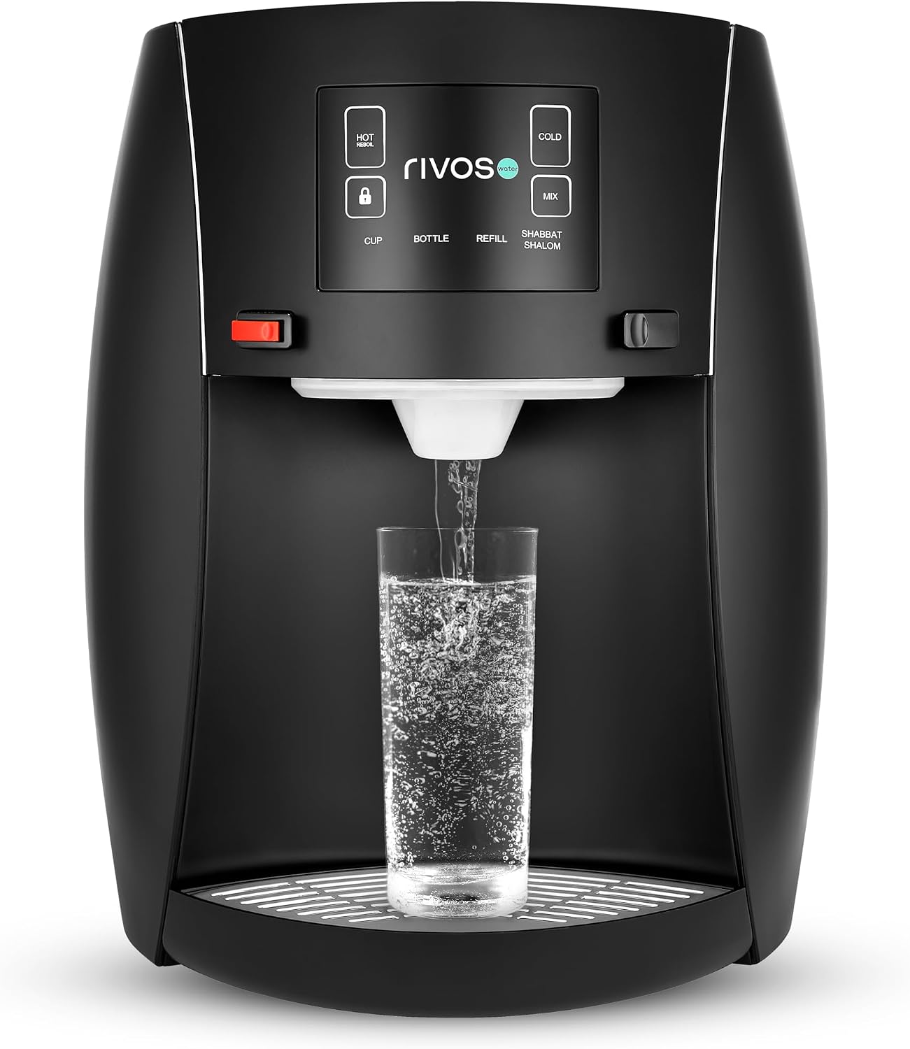 Rivos Spirit Smart Water Dispenser, Hot & Cold Countertop Dispenser, 316 Stainless Steel, Shabbat-Compatible System with Filter & Carbon Filter, Eco-Friendly Home & Office Hydration (Black)