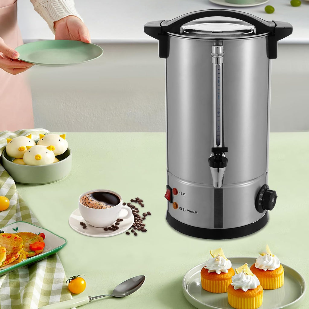 Commercial Coffee Urn, 1500w 6.6Gal 304 Stainless Steel Electric Coffee Maker Fast Brew Hot Water Dispenser Large Capacity Coffees Pot Hot Beverage Dispenser for Buffet Catering Wedding