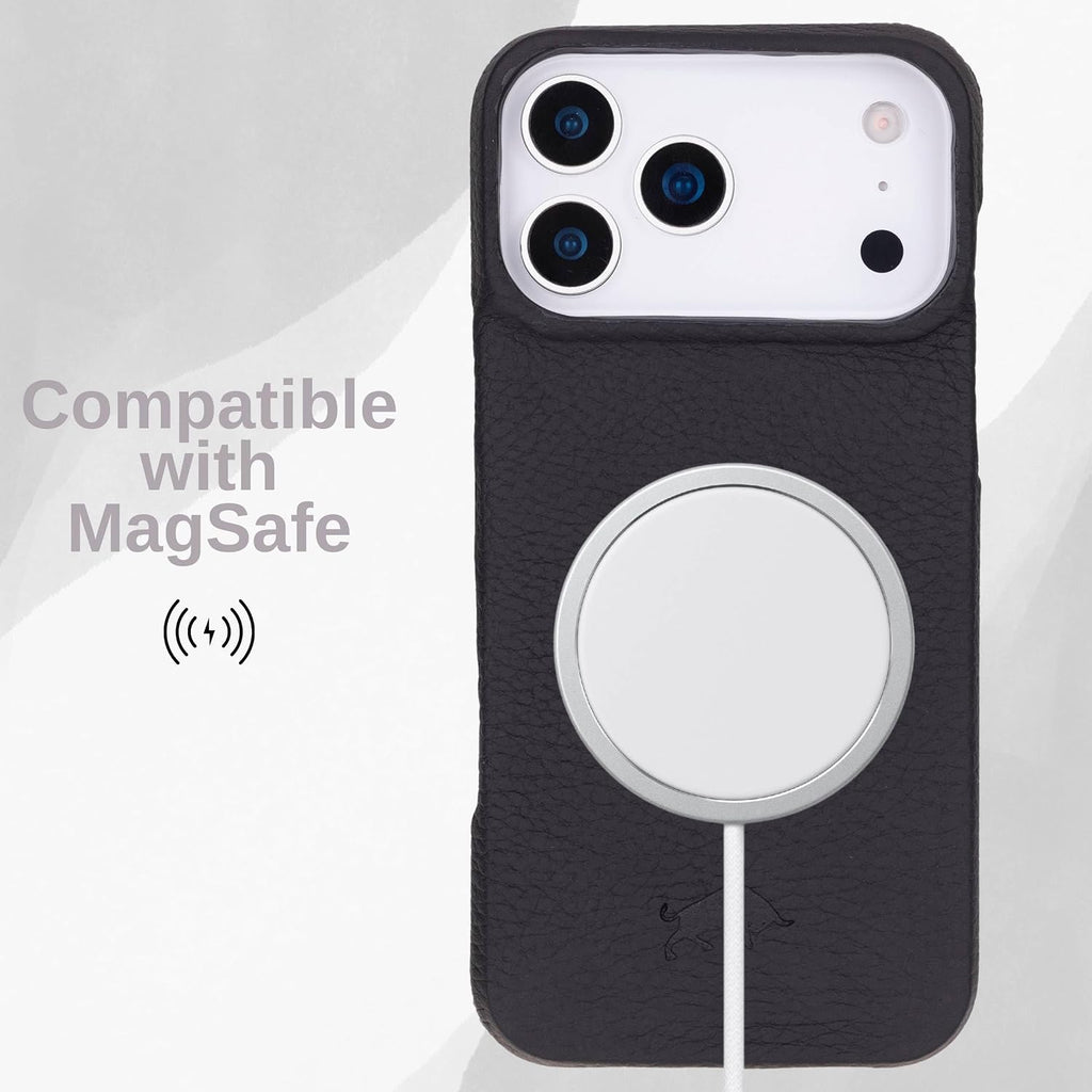 VENOULT Leather Wallet Case for iPhone 17 Pro Max, Full Grain Genuine Leather, Magnetic Detachable, 4 Card Holder, Buesiness Style, Compatible with MagSafe, RFID, Handmade (Pebble Black)