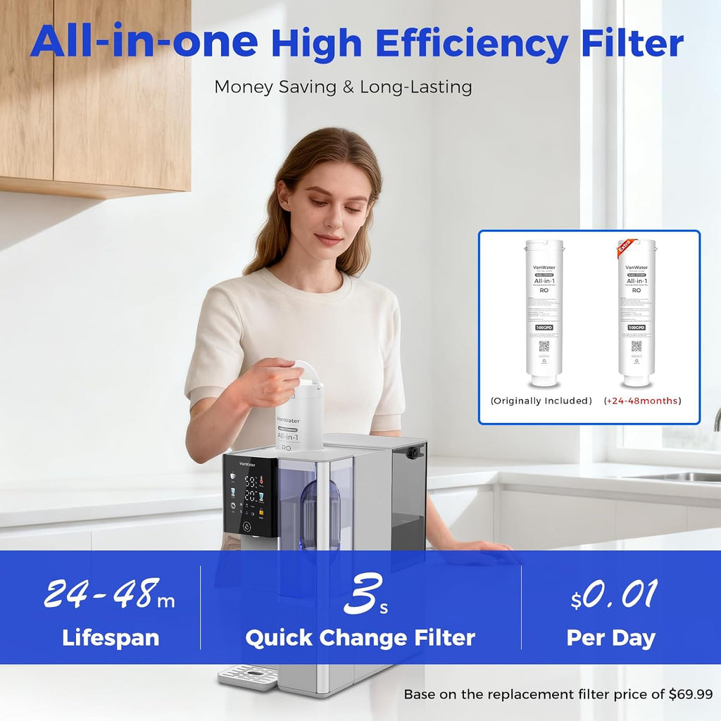 Countertop Reverse Osmosis Water Filter, Hot and Cold RO System with 2 Filters for Up to 4 Years of Life, 3s Instant Hot, 7-Stage RO Filtration, NSF/ANSI372/42/58 - C5 Bundle
