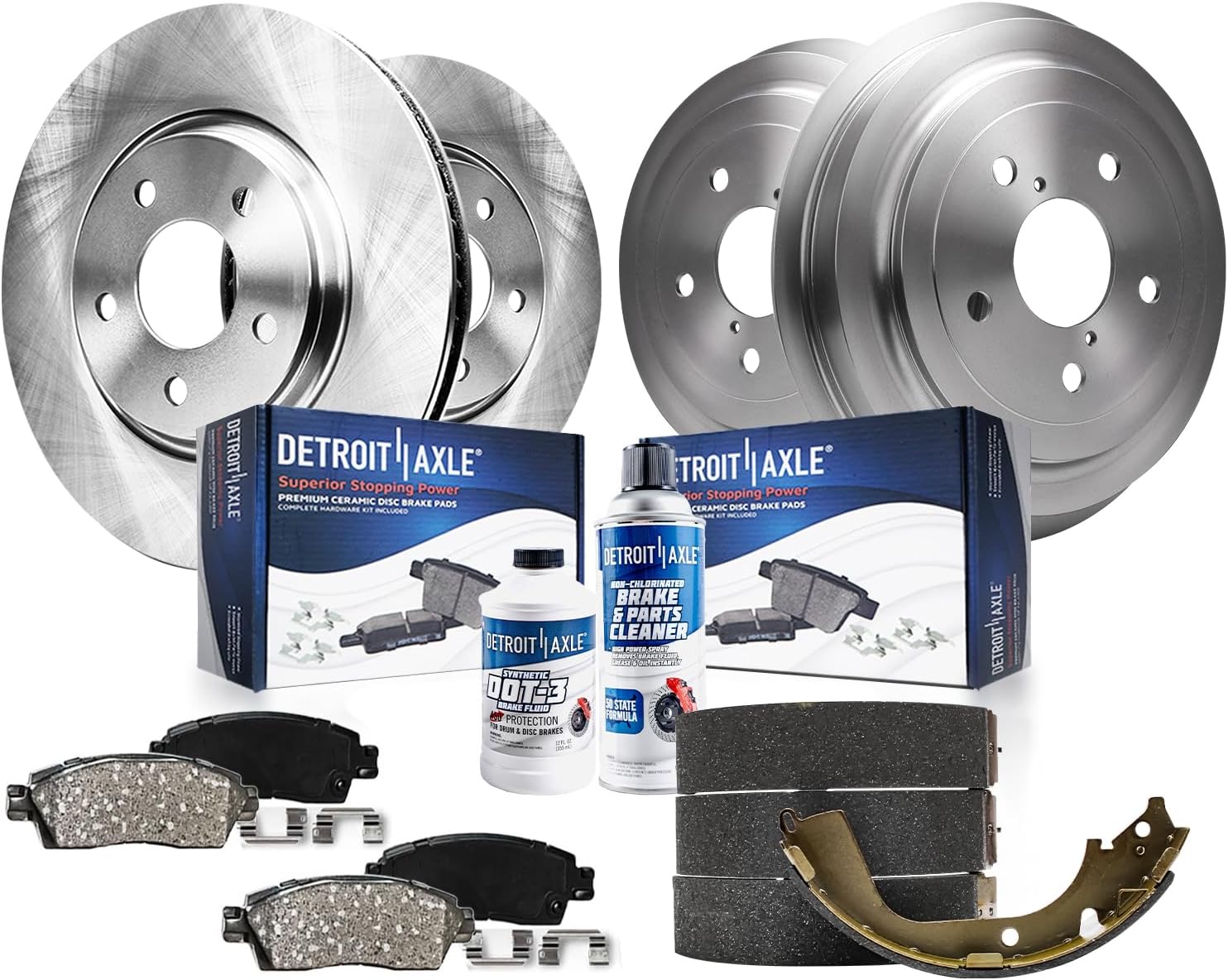Detroit Axle - Brake Kit for Dodge Dakota Mitsubishi Raider Ram Dakota, 12.28' inch Front Disc Brakes Rotors Ceramic Brake Pads, Rear Brake Drums Brake Shoes Replacement