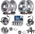 Detroit Axle - Brake Kit for 2010 Ford Taurus 2009-2011 Flex 2009-2010 Lincoln MKS, Drilled & Slotted Brake Rotors Ceramic Brakes Pads Wheel Bearing Hubs Assembly Wheel Lug Nuts Front Rear Replacement