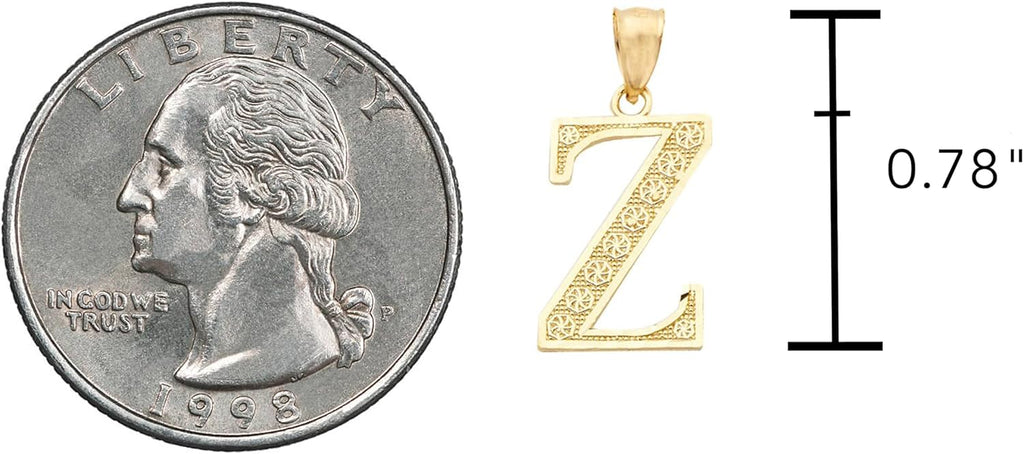 LoveBling 10K Yellow Gold Diamond Cut A to Z Alphabet Initial Letter Charm Necklace Pendant (Small Size)