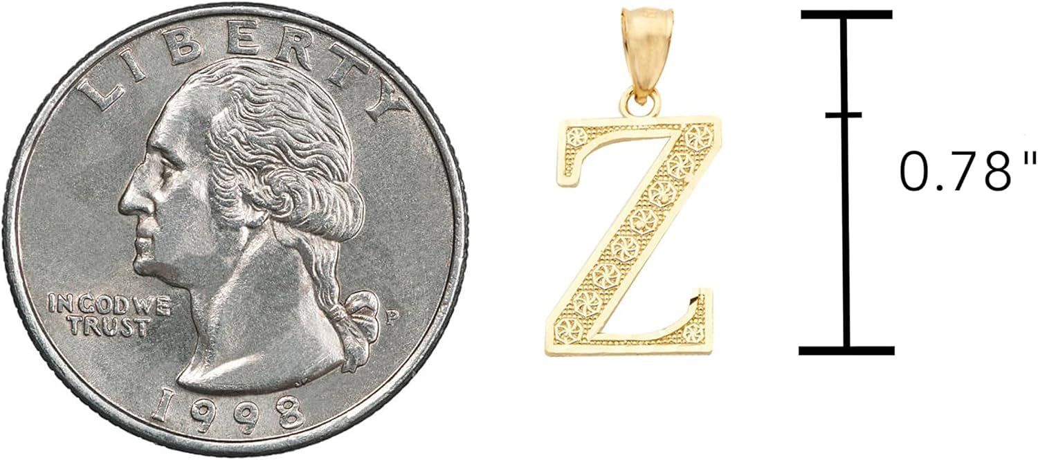 LoveBling 10K Yellow Gold Diamond Cut A to Z Alphabet Initial Letter Charm Necklace Pendant (Small Size)