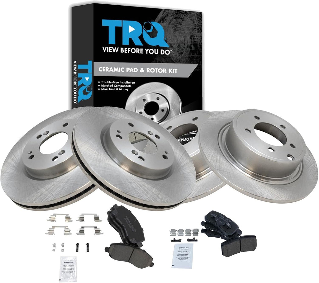 TRQ Front and Rear Brake Pad and Rotor Set Ceramic Compatible with 2007-2010 Chrysler Sebring 2011 200 2008-2014 Dodge Avenger Mitsubishi Lancer 2007-2017 Jeep Compass Patriot 2008-2012 Outlander