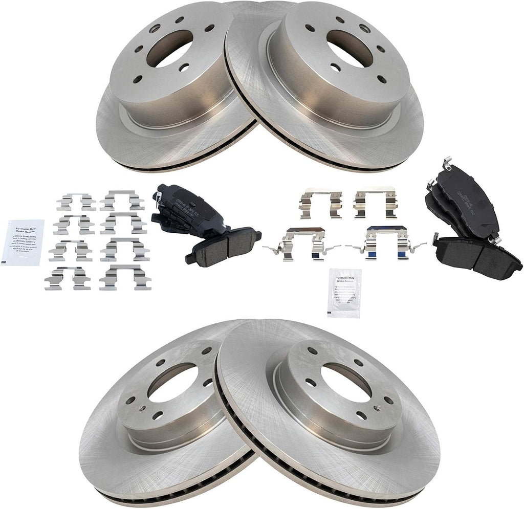 TRQ Front and Rear Brake Pad and Rotor Set Ceramic Vented Solid Rotors Compatible with 2003-2005 Infiniti G35 2003-2005 Nissan 350Z