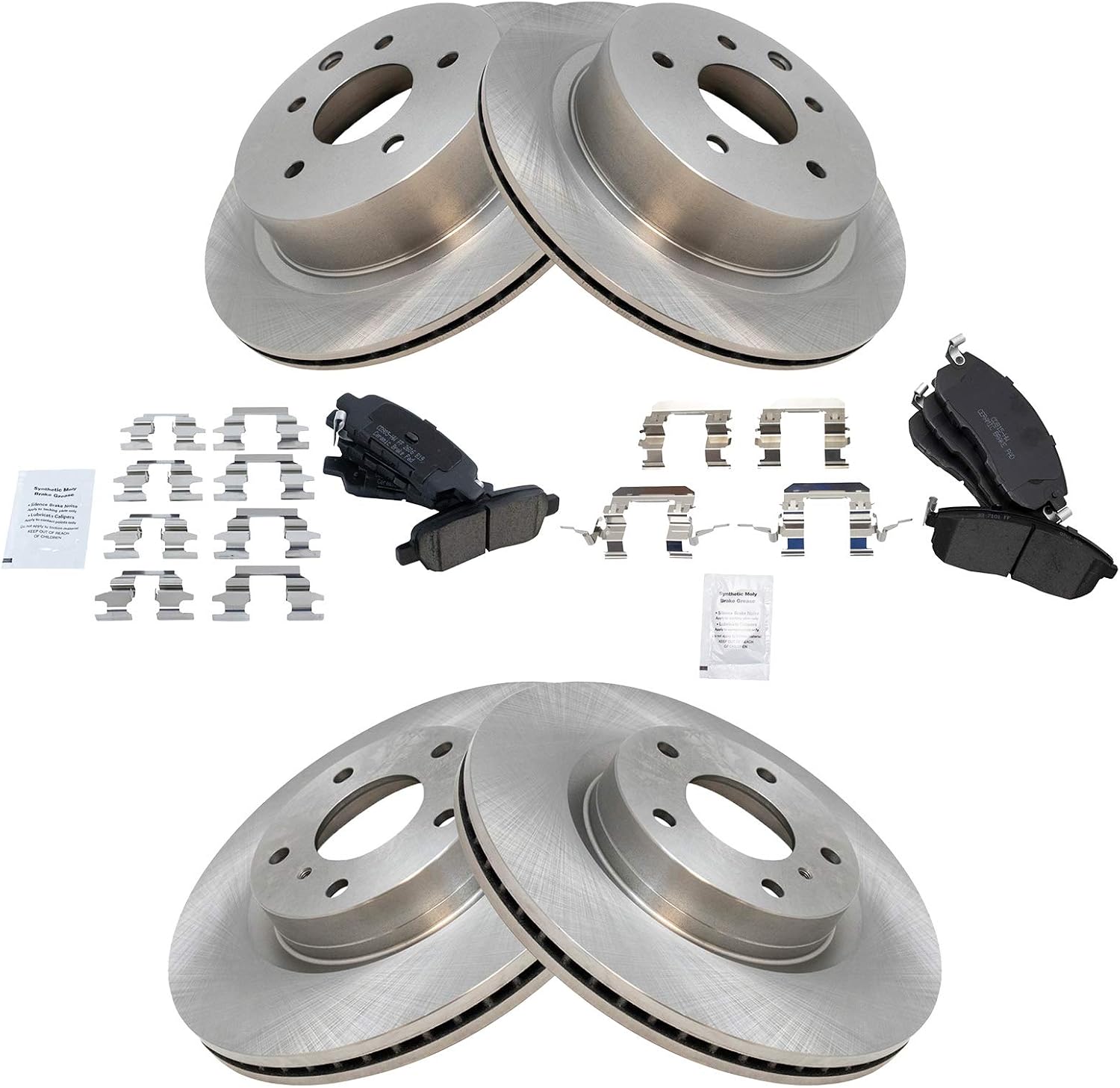TRQ Front and Rear Brake Pad and Rotor Set Ceramic Vented Solid Rotors Compatible with 2003-2005 Infiniti G35 2003-2005 Nissan 350Z