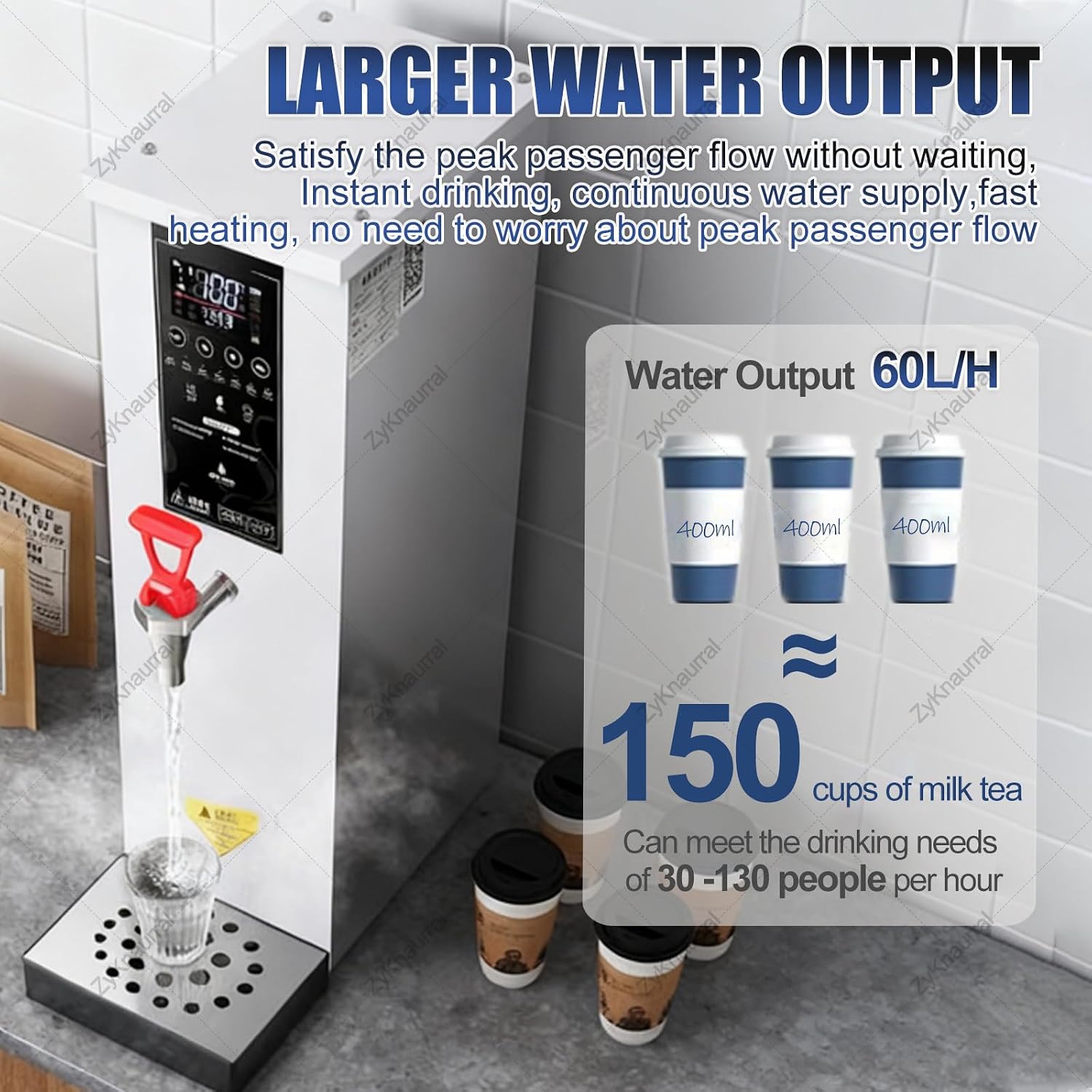 1000W Commercial Hot Water Dispenser Countertop, 60L/H Step-Heating Stainless Steel Water Boiler with Temperature Control for Boba Tea Office Restaurant Black