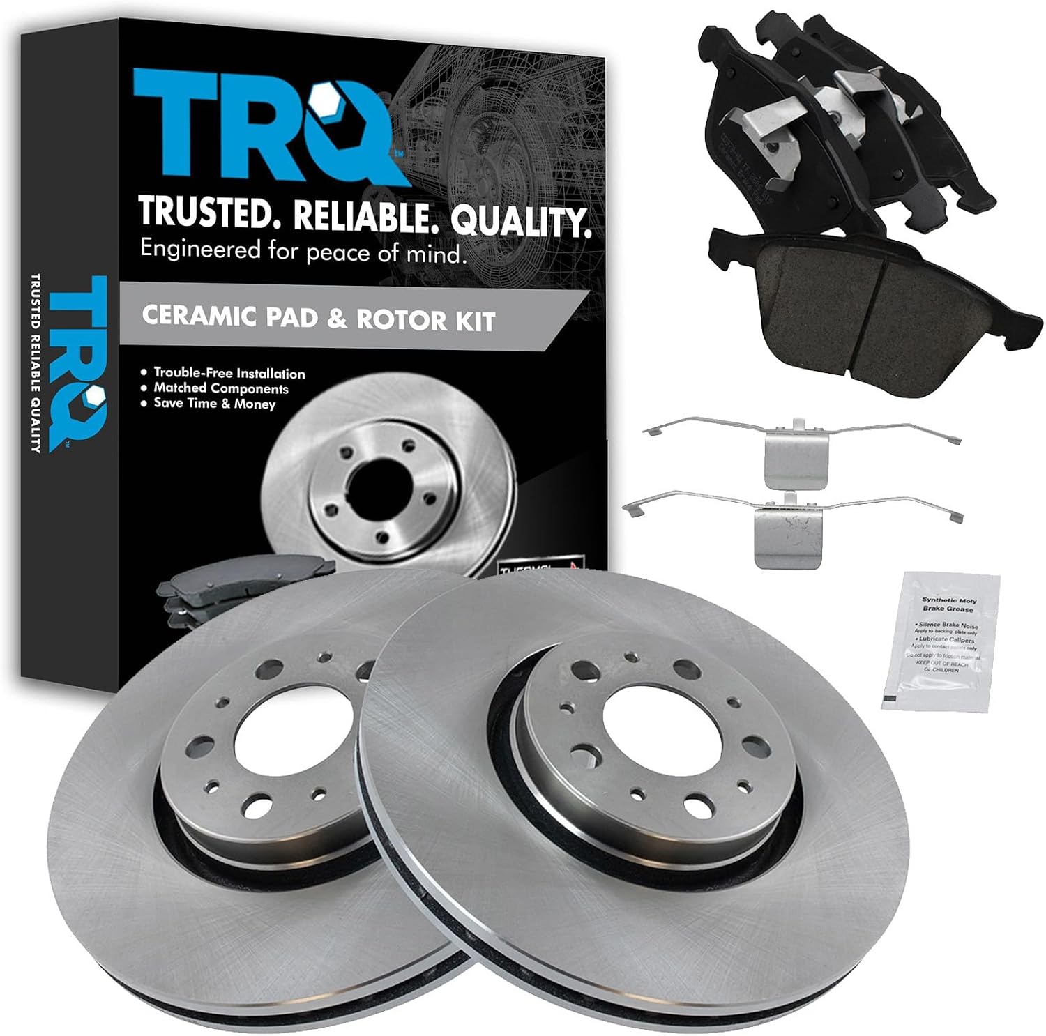 TRQ Front Brake Pad and Rotor Set Ceramic Compatible with 2003-2012 Volvo XC90 316mm Rotors 2013 XC90 To VIN 633384 316mm Rotors