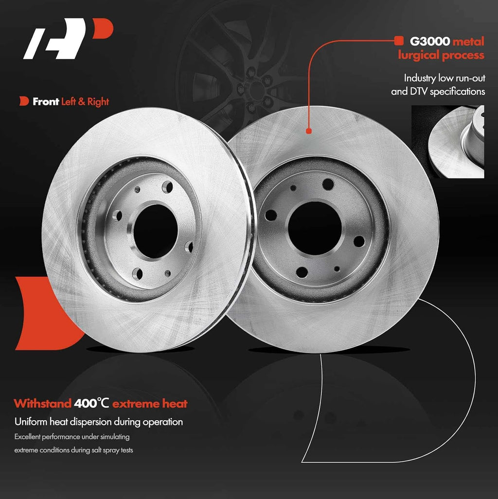 A-Premium 10.83 inch (275mm) Front Vented Disc Brake Rotors + Ceramic Pads Kit Compatible with Select Ford Models - Focus 2008-2011, 6-PC Set