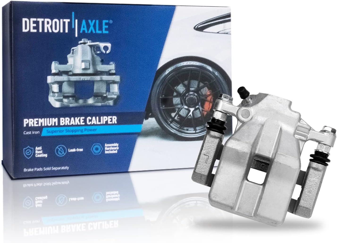 Detroit Axle - Rear Drilled Brake Rotors Ceramic Brake Pads + Driver Side Brake Caliper Replacement for 2010-2012 Lexus HS250H - 5pc Set