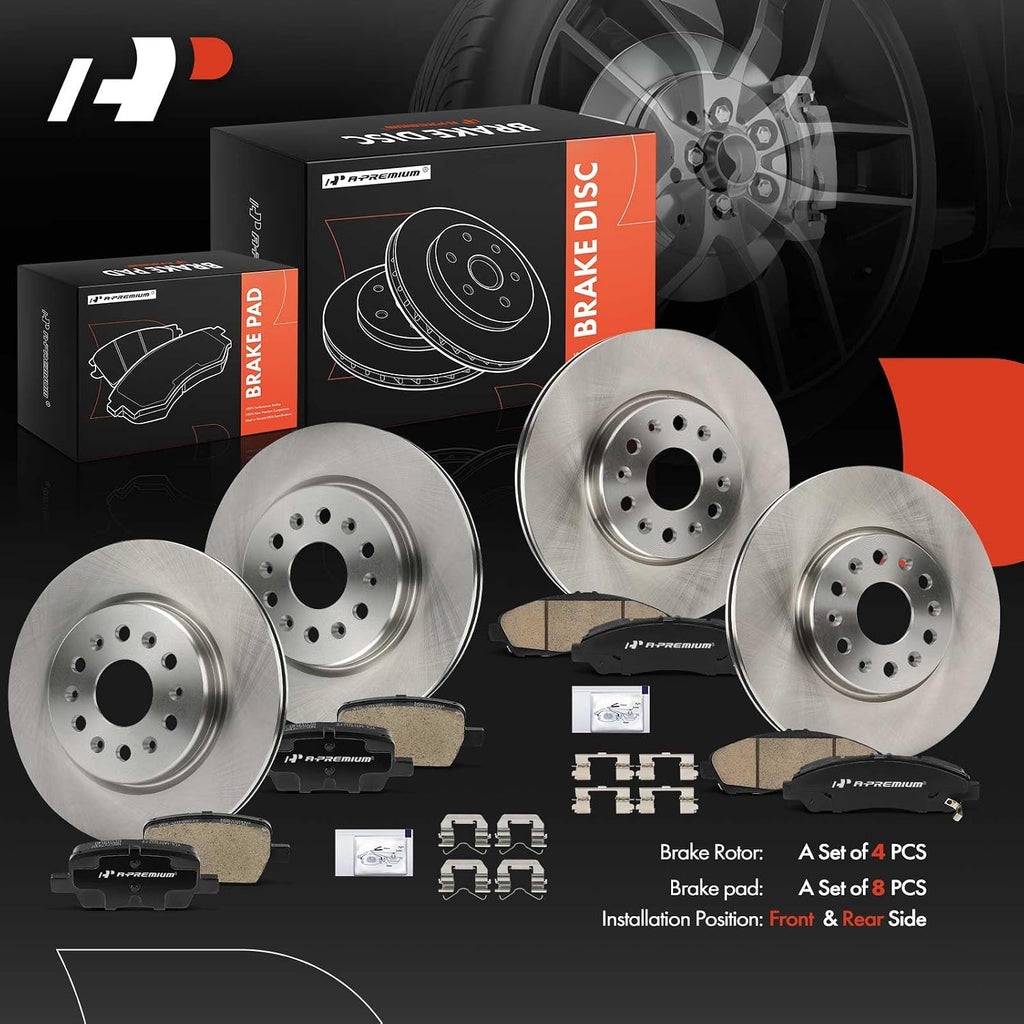 A-Premium Front and Rear Vented Disc Brake Rotors + Ceramic Pads Kit Compatible with Select Chevrolet, Buick and GMC Models - Traverse 2018, Blazer 2019-2020, Enclave 2018-2020, Acadia 2017-2020