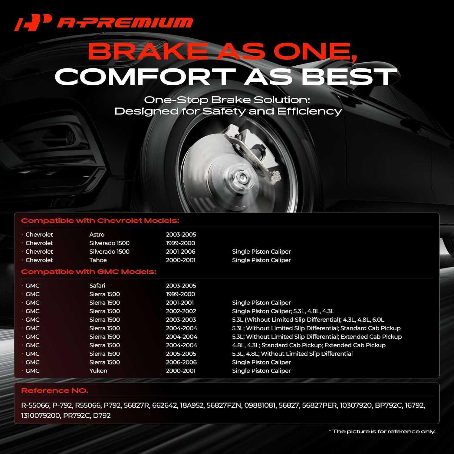 A-Premium 12.80 in (325mm) Rear Vented Disc Brake Rotors + Ceramic Pads kit Compatible with Select Chevy and GMC Models - Silverado 1500/Sierra 1500 99-06, Tahoe/Yukon 00-01, Astro/Safari 03-05, 6-PC