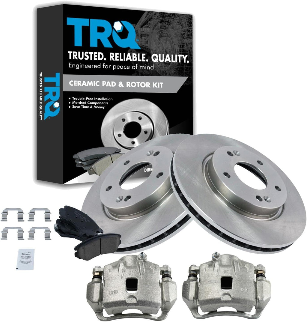 TRQ Front Brake Pad and Rotor Set Ceramic Rotors Calipers Compatible with 2007-2010 Hyundai Elantra