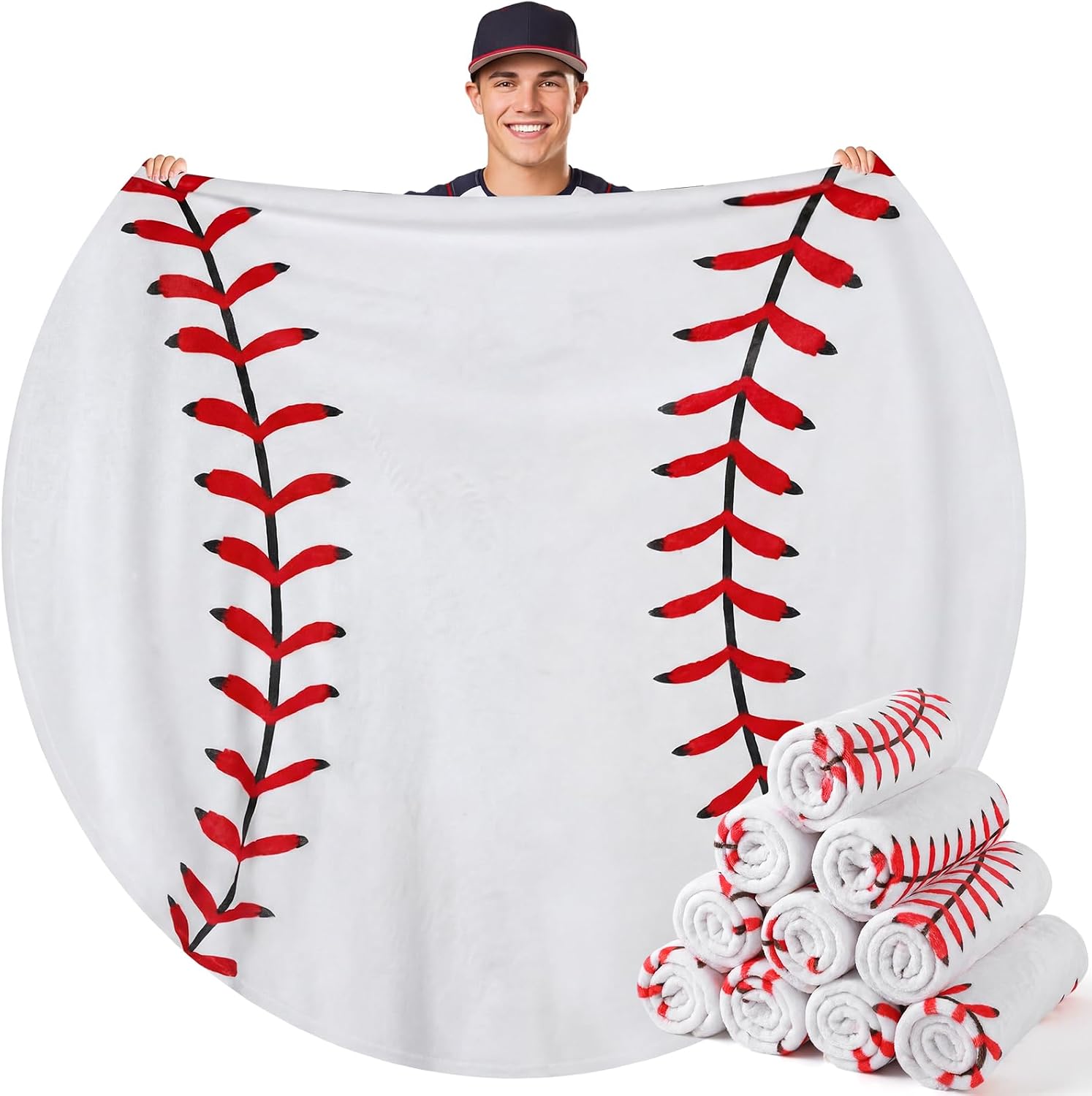 Eurzom 12 Pcs Baseball Throw Blankets Bulk for Teens Adults 60' Round Soft Flannel Sport Ball Blanket Team Gift for Baseball Lovers Coaches Players Senior Night Birthday Party Supplies