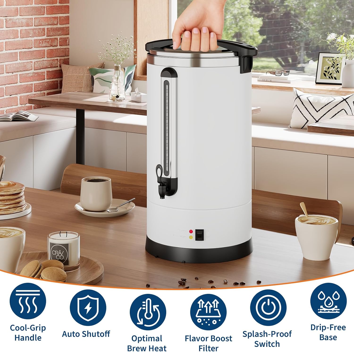 TrailBlaze 14L Double Wall Stainless Steel Commercial Coffee Urn - Electric Percolator Coffee Maker & Hot Water Dispenser, Large Capacity, Easy Clean for Buffet, Catering, Weddings, Parties