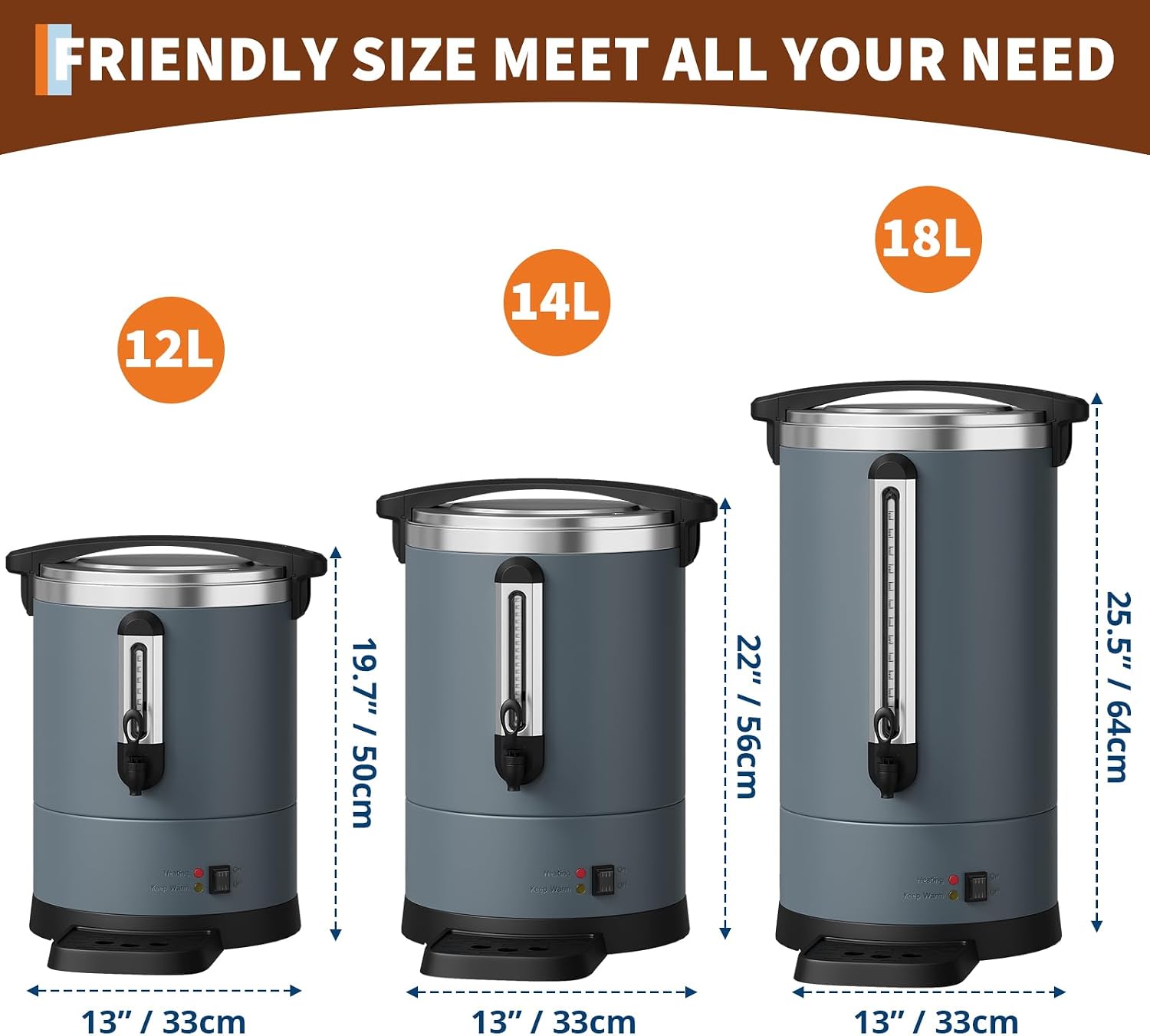 TROPOW Double Wall Insulated Commercial Coffee Urn - 14L/3.8Gal Stainless Steel Electric Coffee Maker - Fast Brew, Hot Beverage & Water Dispenser for Catering, Events, Large Capacity - 14L