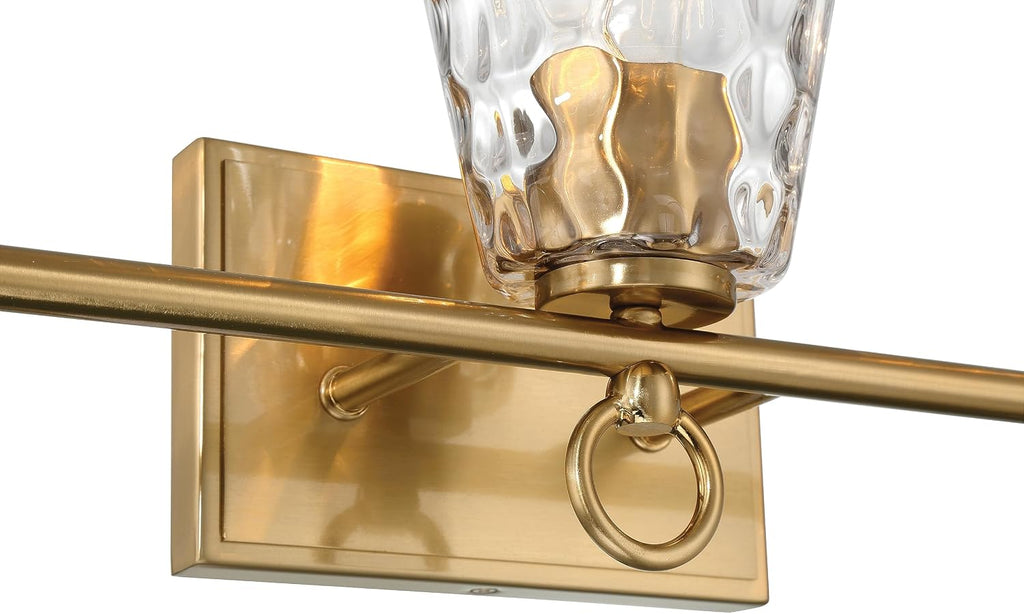 Imogen - Metal and Hammered Water Glass 3-Light Vanity Light, Brushed Gold