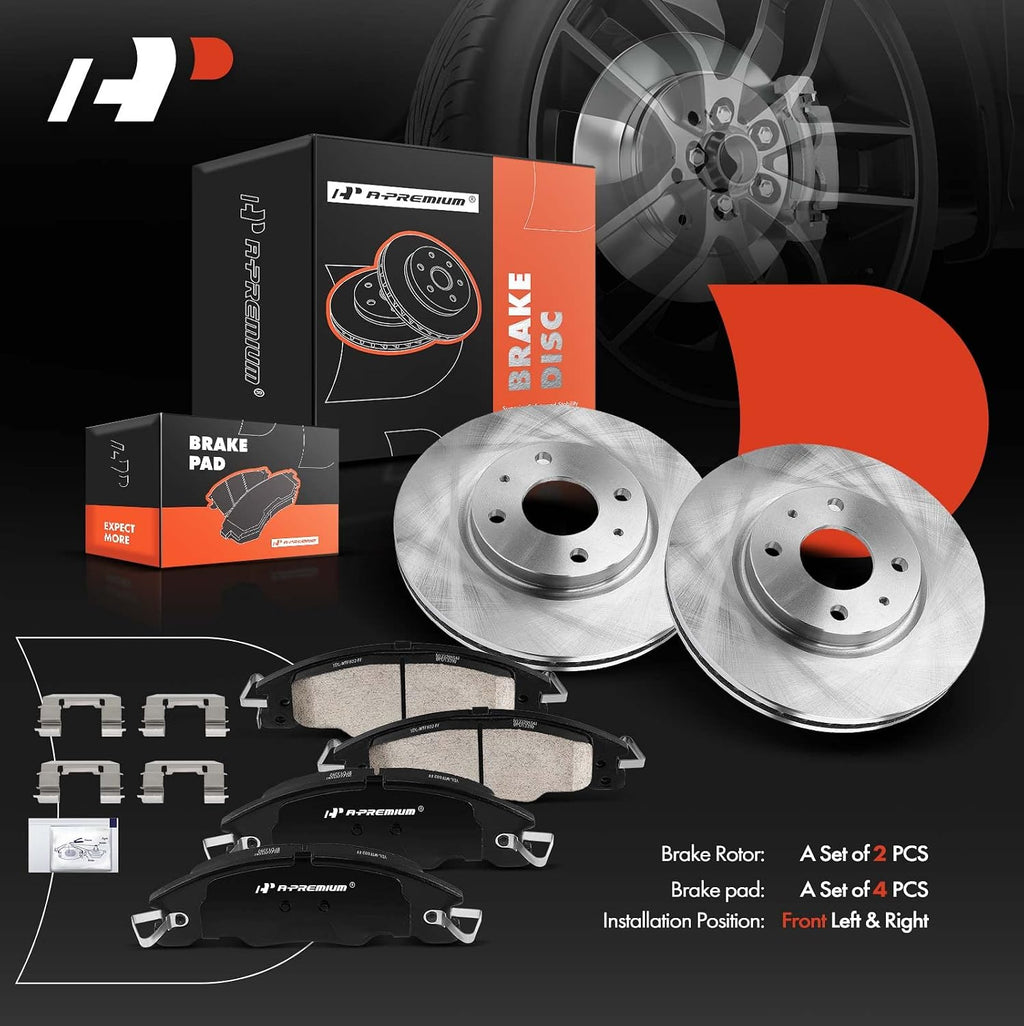 A-Premium 10.83 inch (275mm) Front Vented Disc Brake Rotors + Ceramic Pads Kit Compatible with Select Ford Models - Focus 2008-2011, 6-PC Set
