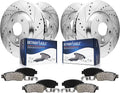Detroit Axle - 8pc Brake Kit for 2015-2023 Mercedes-Benz C300 2016-2018 C350e 2015 C400, Drilled and Slotted Disc Brake Rotors Ceramic Brakes Pads Replacement : 13.46' inch Front and 11.81' inch Rear