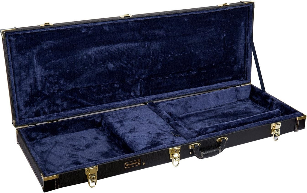Crossrock Electric Guitar Case fits Fender Telecaster and Stratocaster- Sponge Lining, Metal Feet, Storage Space-Black (CRW600EBK)