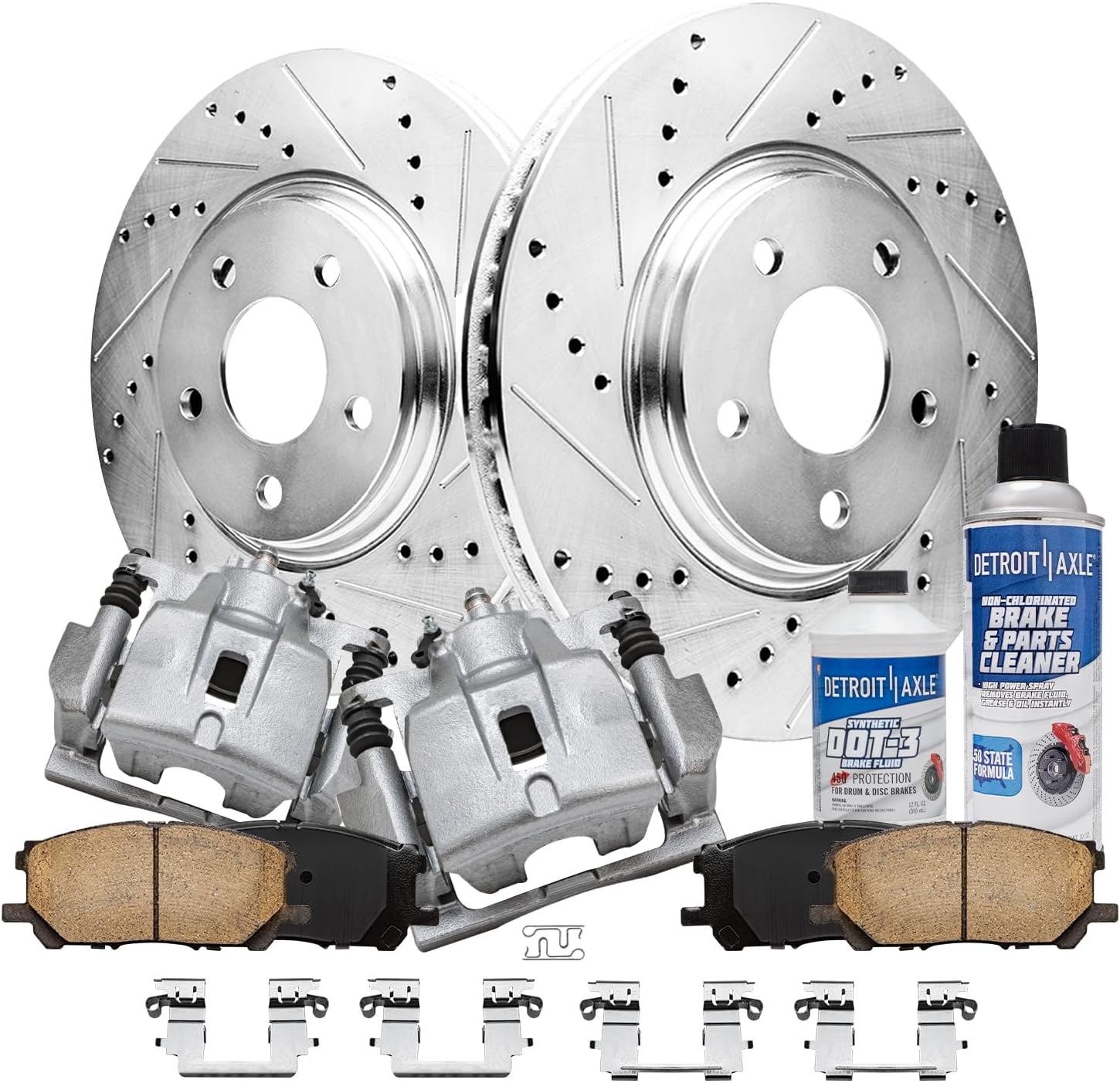 Detroit Axle - 12.56 inch (319mm) Front Drilled Brake Rotors Calipers + Ceramic Pads Kit Replacement for Toyota Highlander Lexus RX400h RX330 RX350