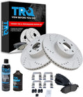 TRQ Front Brake Pad & Rotor Kit Premium G-Coated Ceramic Performance Slotted X Drilled Compatible with 13-16 Scion 11-19 Subaru 17-19 Toyota
