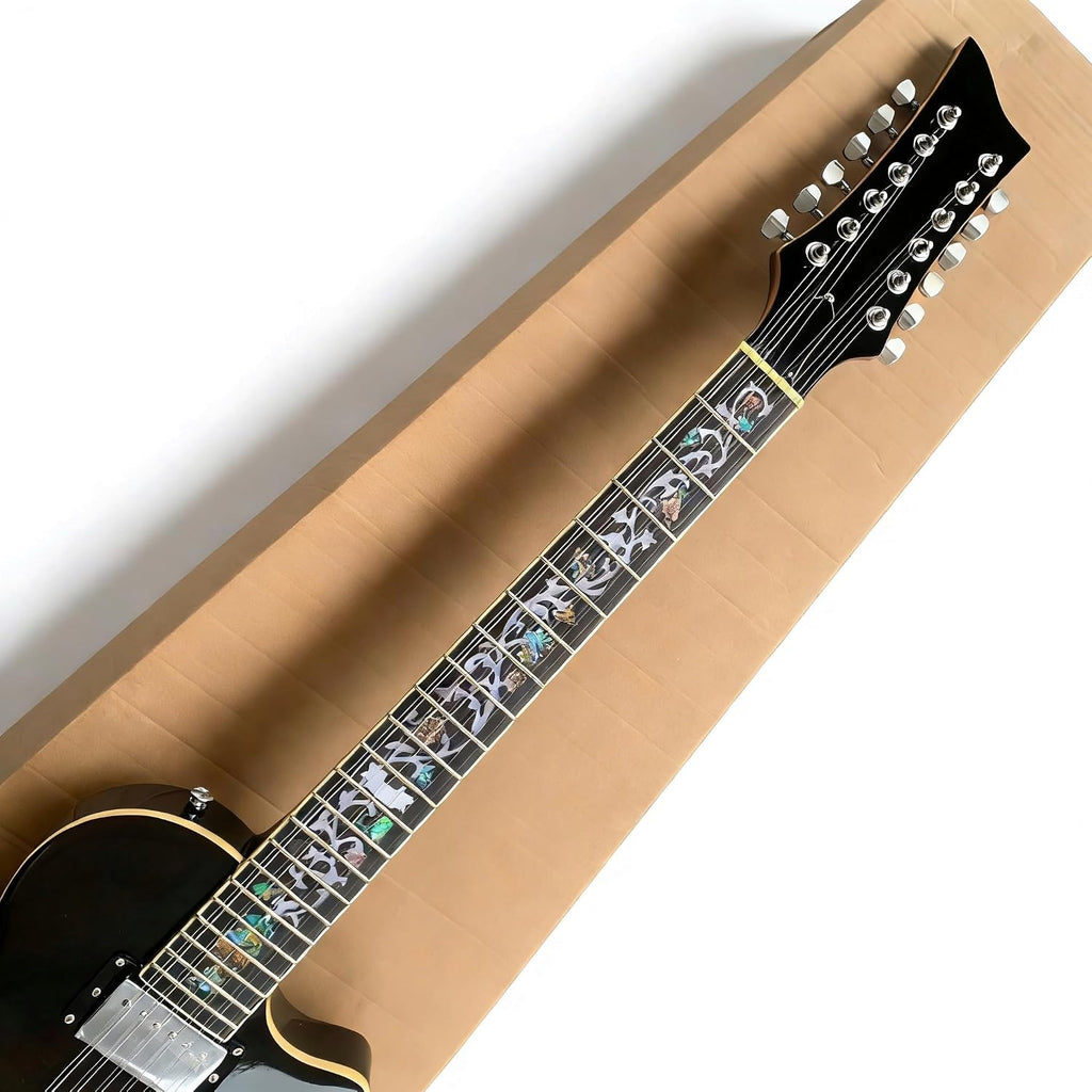 12-String Semi-Hollow Body Electric Guitar, Black Flame Maple Top with Chrome Hardware