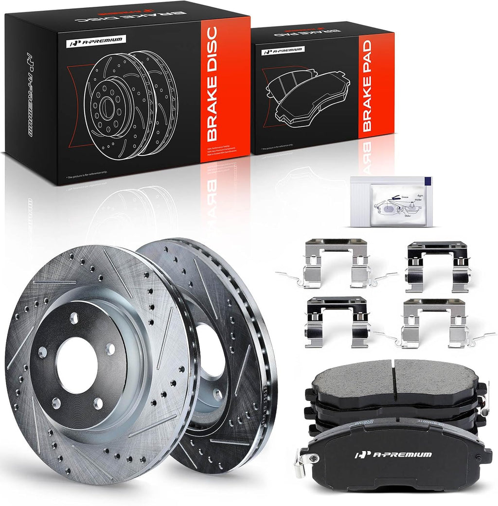 A-Premium 11.65 inch(295.91 mm) Front Drilled and Slotted Disc Brake Rotors + Ceramic Pads Kit Compatible with Select Nissan Models - Altima 2007 2008 2009 2010 2011 2012 2013, 6-PC Set