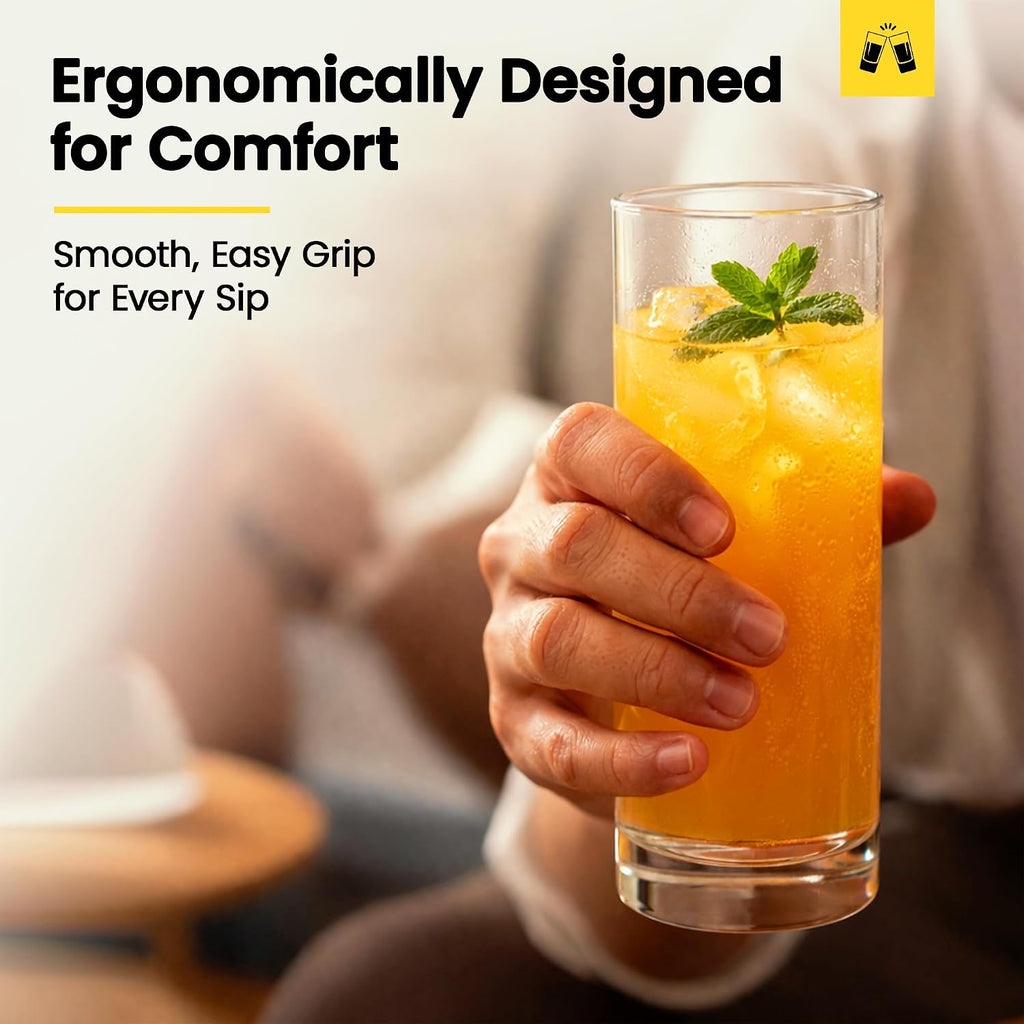 LEMONSODA Highball Glasses 12oz Set of 48 | Lead-Free Glass Durable Weighted Base | Dishwasher Safe Cocktail Glassware for Mojito Whiskey Iced Tea Water | Gift Box Included Modern Design