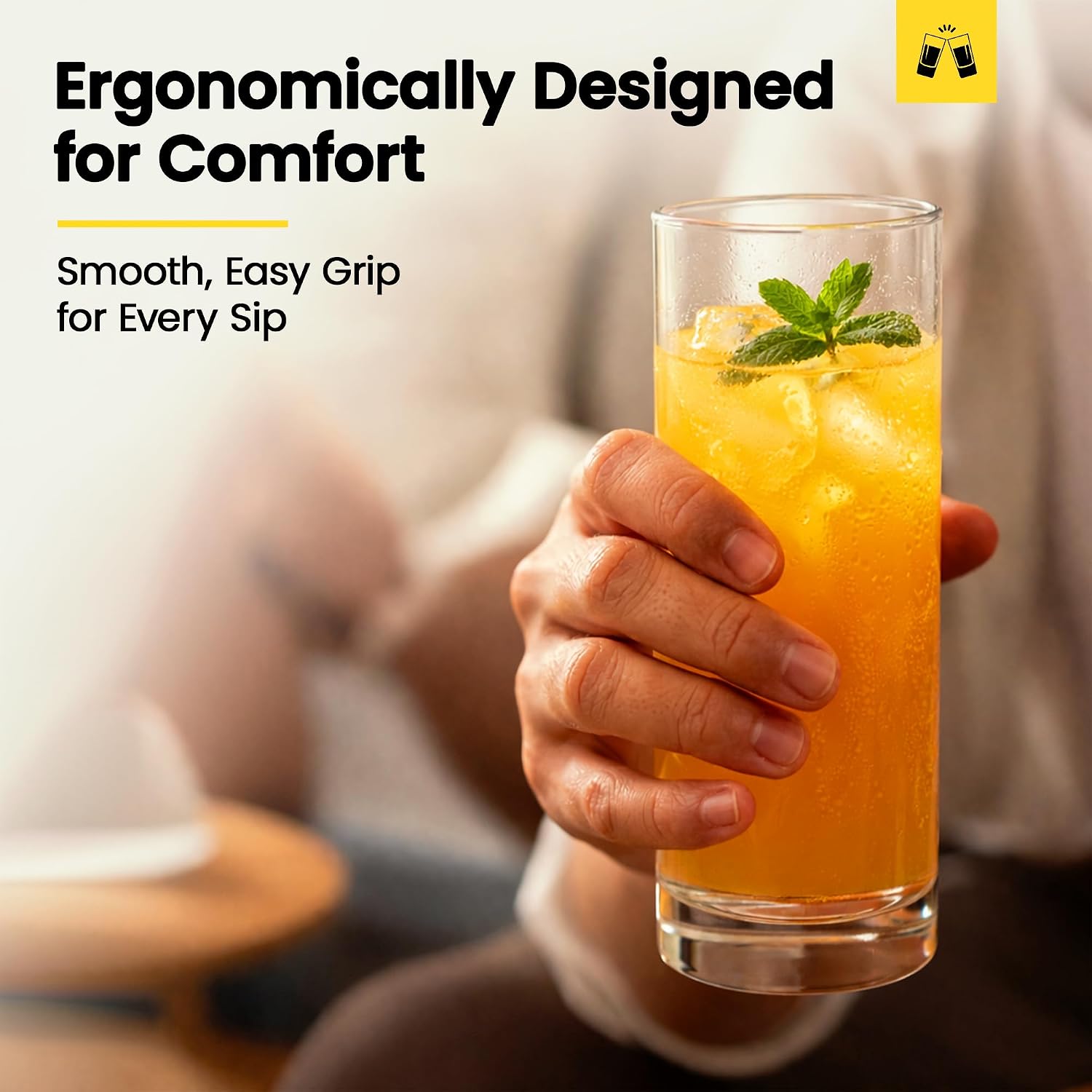 LEMONSODA Highball Glasses 12oz Set of 48 | Lead-Free Glass Durable Weighted Base | Dishwasher Safe Cocktail Glassware for Mojito Whiskey Iced Tea Water | Gift Box Included Modern Design