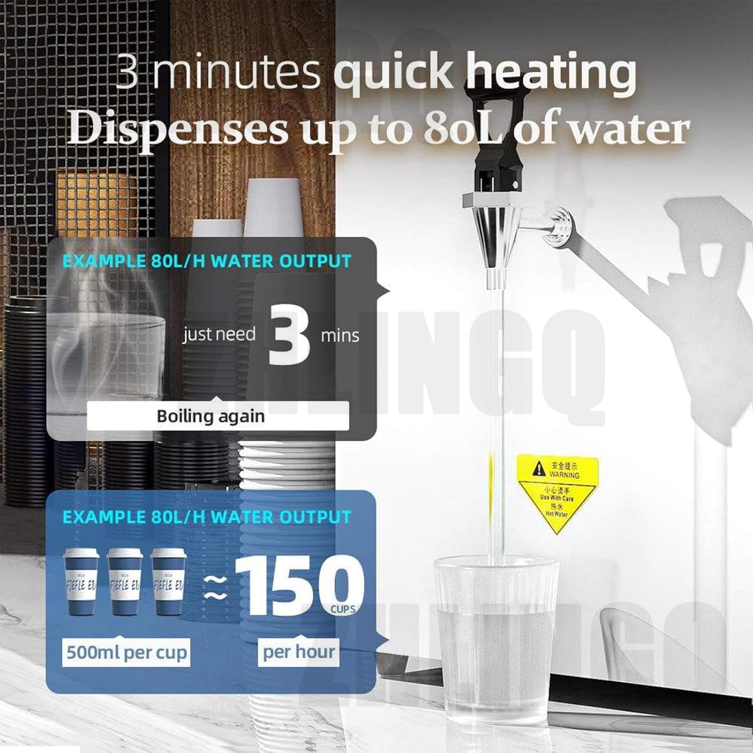 Instant Hot Water Dispensers 3000W Automatic Commercial Hot Water Pot with Filter LCD Display Wall-Mounted Water Boiler Hot Water Tank with Spout for Coffee Home Kitchen Office,50L-White